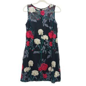 Vince Camuto Floral Embroidered Sleeveless Black Dress Size 10 NWOT